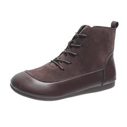 Stiefeletten Damen Schnürschuhe für Damen mit flachen Sohlen und weichen Sohlen, seitliche Stiefel, abgerundete Zehen, bequemer Reißverschluss, hohe Damenstiefel Schuhe Hallux Valgus (Brown-2, 37) von Generic