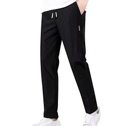 Stretch Geradem Schnitt Anzughose für Männer lang Jogginghose Sporthose mit Tasche Regular Fit Freizeithose Trainingshose Herren Drawstring Belt Elastische Hosen Schwarz 5XL von Generic