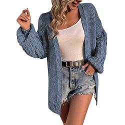 Strickjacke Damen Winter Kurz Einfarbig Strickmantel Strickcardigan mit Kapuze Strickcardigan Offener Strickjacken Elegant Casual Open Front Sweater Cardigan Cover Up Outwear(B Blau,XL) von Generic