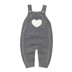 Strickjacke Kinder 152 Neugeborenes Baby Strickspielanzug Baumwolle Ärmellos Junge Mädchen Pullover Kleidung Herzmuster Overall 1 Stück Outfits Strickweste 128 (Grey, 9-12 Months) von Generic