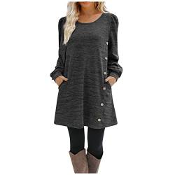 Strickkleid Damen Lang Wollkleid Damen Winter Weihnachtskleider Rundhals Einfarbig Kleider Mit Knöpfen Langarm Kurz Freizeitkleid Mit Taschen Abendkleid Warm Minikleid Herbst Winter von Generic