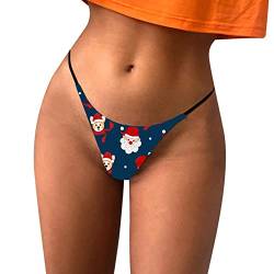 String Tanga Damen Niedrige Taille Lustige Drucke Spaghetti Strap Atmungsaktive Glatte Satin Nahtlos Angenehme Passform Sexy Unterhosen Reizwäsche Weihnachten Halloween Thema Blau-A XL von Generic