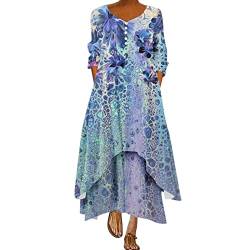 Summer Dress Frauen Plus Size Floral Loose Long Maxikleid Übergroßes böhmisches Sommer-Strandkleid Weißes Minikleid Damen (Purple, L) von Generic