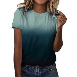 T Shirt Damen Kurzarm Rundhals - Sommer Oberteile Damen Tshirt mit Farbverlauf Motiv Casual Sport Bluse Kurzarmshirt Basic Tee Tunika Große Größen Tops Hemd T-Shirts für Teenager Mädchen Frauen von Generic