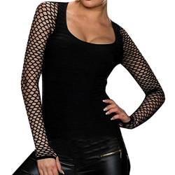 T Shirt Damen Langarm - Punk Netzoberteil Damen Transparent Netz Mesh Ärmel,Langarmshirt Damen Low Cut Out U-Ausschnitt Sexy Oberteile Bluse Gothic - Shirts & Blusen für Frauen Teenager Mädchen von Generic