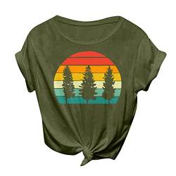 T-Shirt Damen Rundhals Kurzarm Top Lässig Tee Shirts Casual Camping Print Einfarbig Sunshine T Shirt Regenbogen Top Tank Sommer Oberteile T-Shirt Bluse von Generic