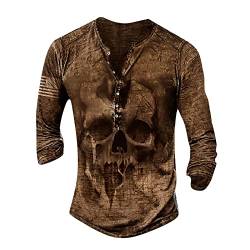 T Shirt Herren Herren Hemd Weiss Schwarzes Hemd V-Ausschnitt Paisley Druck Knopfleiste Henley Shirt Langarm Klassisch Tactical Shirts Muskelshirts Haiwaii Hemd (Kaffee, 4XL) von Generic