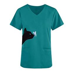 T Shirt Kasacks Damen Pflege Einfarbig Katze Gedruckt Schlupfkasack Unisex Kurzarm V-Ausschnitt Berufsbekleidung Pflege Damen Kasack Mit Taschen Kasack Damen Pflege Krankenschwester Kostüm von Generic