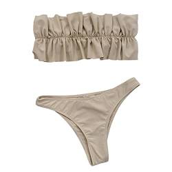 T Shirts Pack 2-teiliger Bandeau-Bikini-Badeanzug für Damen, Schulterfreier Badeanzug mit hoher Taille Tops Herren Pack (Beige, M) von Generic