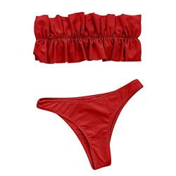 T Shirts Pack 2-teiliger Bandeau-Bikini-Badeanzug für Damen, Schulterfreier Badeanzug mit hoher Taille Tops Herren Pack (Red, L) von Generic