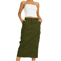 TEELONG Damen Rock Solid Casual Hohe Taille Slim Back Split Jeans Rock mit Taschen, armee-grün, 48 von Generic