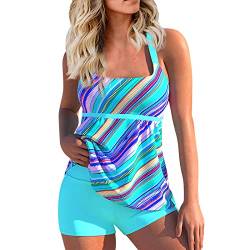 Tankini Damen Bauchweg mit Shorts Bademode Set Push Up Gepolstert Zweiteiliger Badeanzug mit Muster Tankinis Oberteil mit Badeshorts Strandmode Sport Beachwear von Generic