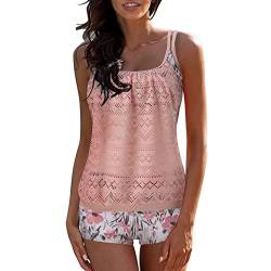 Tankini Damen zweiteilig Bauchweg Große Größen Bademode Set Push Up Bauch Weg Tankini Oberteile Blumenmuster Gepolsterte mit Badeshorts-Sets Elegant Strandkleid Strandmode Badeanzug für Frauen von Generic