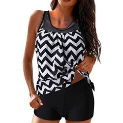 Tankini für Damen Zweiteilig Badeanzug Push up Bademode mit Gestreifter Zweiteilig Badeanzug Push up Plus Size Badebekleidung Sport Tankini Große Größe Strandmode Tankini Set mit Hot Pants Badeanzug von Generic