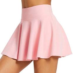 Tennisrock Damen mit Hose Basic Hosenrock Damen Kurz Einfarbig Minirock Faltenrock Hohe Taille Tennis Skort Golfrock Mode Running Röcke Sport Rock Sommerrock Mini Rock Rosa M von Generic