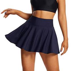 Tennisrock Damen mit Hose Basic Hosenrock Damen Kurz Einfarbig Minirock Faltenrock Hohe Taille Tennis Skort Golfrock Mode Running Röcke Sport Rock Sommerrock Mini Rock Schwarz S von Generic