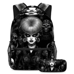 Totenkopf-Punk-Stil Reisen mit Stil mit diesem Rucksack und Federmäppchen, perfekte Büchertasche für Studenten, Mehrfarbig Nr. 02, B：29.4x20x40cm P：19x7.5x3.8cm, Tagesrucksäcke von Generic