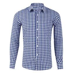 Trachten Hemden Herren Kariertes Hemd Langarm Oberteil Oktoberfest Festhemd Klassiker Umlegekragen Hemdkragen Button Down Holzfällerhemd Regular Fit Freizeithemd für Männer Dunkelblau L von Generic