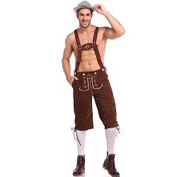 Trachten Lederhose Herren, Trachten Herren Lederhose Knielang Echtledertrachtenhose mit Trägern Für Oktoberfest, Feierlichkeiten und Events Bayerisches Halloween Karneval Trachten Hose von Generic