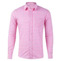 Trachtenhemd Slim fit Herren kariert Hemd Freizeithemd Langarmhemd Hemd Bestickt Baumwolle - für Oktoberfest, Karneval, Business, Freizeit (Rosa, M) von Generic