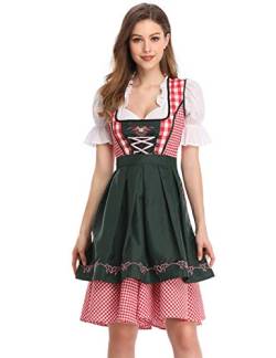 Trachtenkleid Damen Dirndl Trachtenmode Kleidung Oktoberfest Kleid mit Stickerei Karneval Kostüm Rot 42 von Generic