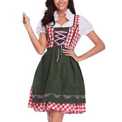 Traditionelle authentische Dirndlschürze Kleid Dienstmädchen für bayerischen Karneval Halloween Farbblock Party Oktoberfest Schnüren rosa von Generic
