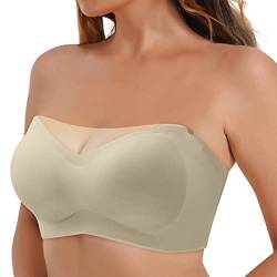 Trägerloser BH Damen Push Up -Bandeau BH mit Gepolstert Strapless Bra Bequem und Atmungsaktiv Bustier Meash Minimizer BH Bralette Große Größen Nahtlose Tube Top BH Hohe Elastizität von Generic