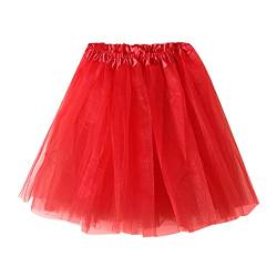 Tüllrock Damen Tütü Karneval Party Tutu Kurz 50er Rockabilly Petticoat Unterrock Ballet Minirock Faschingkostüm Cosplay Abendkleid Tanzkleid Kostüm 80er Jahre Outfit für Party (B-Red, One Size) von Generic