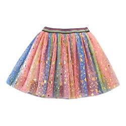 Tüllrock Kinder Ballettrock Regenbogen Minirock Prinzessin Tanzkleid Mädchen Tüll Tanz Röcke für Kinder Tutu Röcke Mädchen Tutu Tüll Sterne Funkelnde Pailletten Ballett Rock von Generic