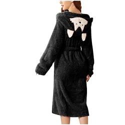 Übergroße Decke Hoodie Damen Doppeltasche 3D Ohr Kapuze Flanell Bademantel Weich und Warm Doppelseitiger Samt Bademantel Pyjama und Heimkleidung, Schwarz , 36 von Generic