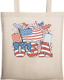 USA United States of America Flag Happy July 4th Tragetasche aus natürlicher ökologischer Baumwolle Beige One Size von Generic