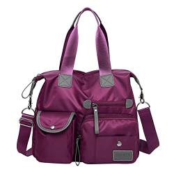 Umhängetaschen mit Reißverschluss für Damen Handtasche für Frauen Wasserdichte Nylon-Umhängetasche Schulterhandtasche (Purple, One Size) von Generic