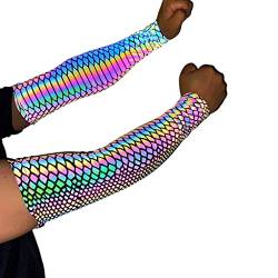 Unisex Regenbogen-bunte reflektierende Armstulpen holografisch leuchtende Kompressionshandschuhe fingerlose Handschuhe Sport Ellenbogenabdeckung, B, Large von Generic