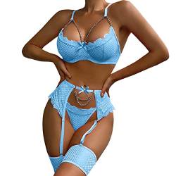 Unterwäsche Damen Dessous Sexy Set Lingerie Reizvolle Frauen Spitze V-Ausschnitt Body-Anzug Unterwäsche-Thong mit Strumpf-Unterwäsche Dessous Sexy Set Strapsen Dessous BH Und Slip von Generic