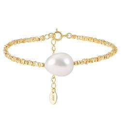 Vergoldetes Armband, Sterlingsilber-Kettenarmband, unregelmäßige Perle, niedliche Armbänder für Frauen, 17,5 + 5 cm von Generic