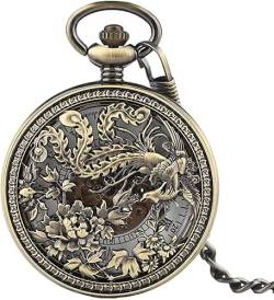 Vintage Exquisite Carving Phoenix Automatische Mechanische Taschenuhr Kette Frauen Fob Uhren Mode Retro Kupfer Hohl Uhr von Generic