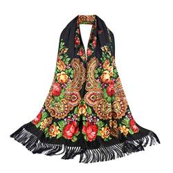 Warme Schals für Frauen Scarves Russischer Babuschka-Schal für Damen Schal übergroß traditioneller ukrainischer Retro-Stil bedruckte Quasten quadratische Schals Hair Scarf for Women von Generic