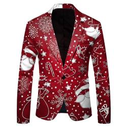 Weihnachten Sakko Herren Weihnachtsblazer Grüner Bedruckte Langarm Anzugjacke Xmas Kostüm Slim Fit Freizeit Sakkos Kostüm Festlich Sportsakko Weihnachtsanzug von Generic