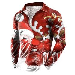Weihnachts Poloshirt Herren Lustig Weihnachtspullover Reißverschluss Golf-T-Shirt 2023 Herbst Winter 3D Weihnachtsdruck Polo-Pullover Männer Hässliche Weihnachts T-Shirt von Generic