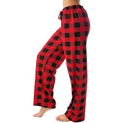 Weihnachts Pyjama Karierte Hose Damen Pyjamahose Damen Pyjama Set Frauen Karierte Schlafhose Pyjamahose Damen Lang Karierte Schlafhose Damen Weihnachts Pyjama Pyjama Set Frauen Schlafanzughose Rot M von Generic