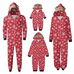 Weihnachts Schlafanzug Familie Einteiler Onesie Weihnachtspyjama Jumpsuit mit Kapuze und Reißverschluss Hausanzug für Damen Herren Kinder Baby Set Damen von Generic