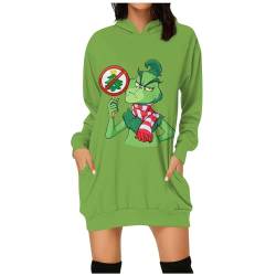 Weihnachtskleid Damen Grinch Weihnachten Kleid Weihnachts Minikleid Lustig Grün Kostüm Festlich Langarm Hoodie Kleid Knielang Tunika Tshirt Kapuzenpullover Kleid Elegant Shirtkleid Partykleid von Generic