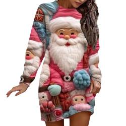 Weihnachtskleid Damen Lustig Weihnachtspullover Weihnachtspulli Kleid Weihnachts Kostüm 3D Druck Kleid Pullover Langarm Sweatshirts mit Weihnachten Motiv Festlich Partykleid Freizeitkleid von Generic
