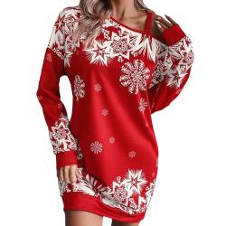 Weihnachtskleid Damen Weihnachten Kleid Schulterfrei Langarm Kleid Weihnachts Wickelrock Minikleid Weihnachtspullover Schneeflocke Enges Kleid Pulloverkleid Damen Winter Weihnachtskleider von Generic