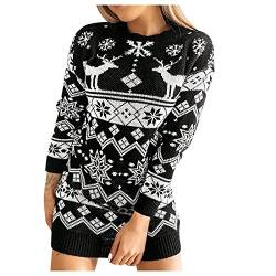 Weihnachtskleid Damen Weihnachten Pulloverkleid Rentier Druck Strickkleid Sexy Rundhals Pullikleid Langarm Sweatshirts Slim Fit Wickelrock Weihnachtsthema Partykleid Dresses von Generic