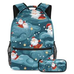Weihnachtsmann entfesseln Kreativität, Rucksack mit Federmäppchen für Jungen, Mädchen, Teenager, 2-teiliges Schulranzen-Set für Kinder, Mehrfarbig Nr. 02, B：29.4x20x40cm P：19x7.5x3.8cm, von Generic