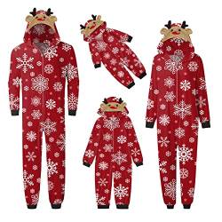 Weihnachtsoutfit Familie Freizeit Weihnachtsmann Gedruckt Lang Pyjamas Jumpsuit Xmas Familien Onesie Set mit Kapuze Herren Damen Kinder Baby Overall Hausanzug Einteiler Sleepwear von Generic