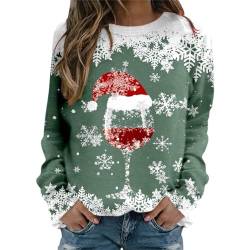 Weihnachtspullover Damen Weihnachten Sweatshirt Langarmshirt Weihnachtspulli Rundhals Pullover Elegant Fraue Mädchen Bluse Tops Frühling Lässiges Kostüm Geschenk Christmas Sweat Oberteile (A-Green, L) von Generic