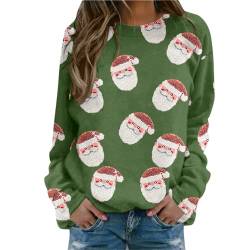 Weihnachtspullover Damen Weihnachten Sweatshirt Langarmshirt Weihnachtspulli Rundhals Pullover Elegant Fraue Mädchen Bluse Tops Frühling Lässiges Kostüm Geschenk Christmas Sweat Oberteile (C-Green, S) von Generic