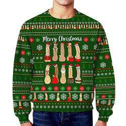 Weihnachtspullover Herren Lustig Hässliche Festival Ugly Christmas Sweatshirt Oversized Pullover Ohne Kapuze 3D Gedruckt Langarm Rundhals Strickpullover Jumper Sweater Xmas Langarmshirt von Generic